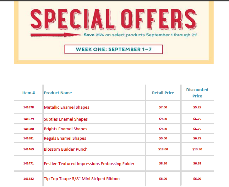 Week 1 Special Offers 25% savings select products