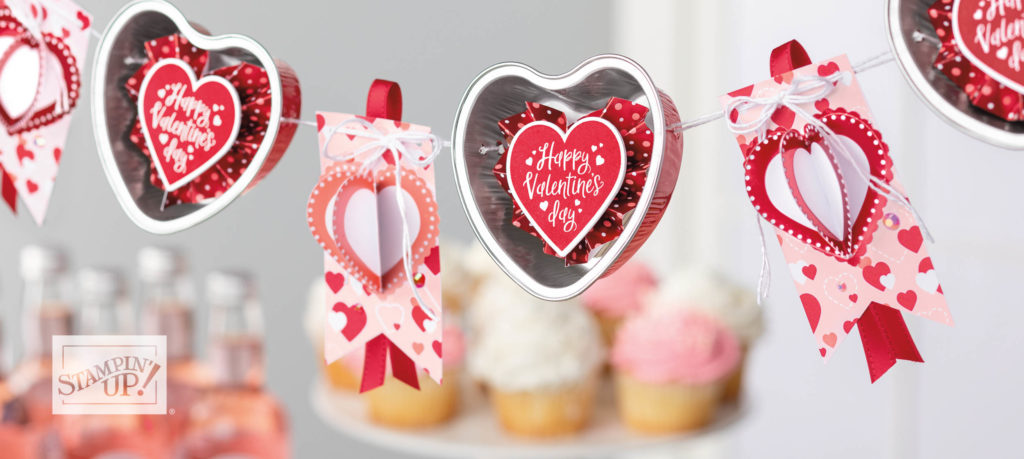 banner created with Valentine treat tins